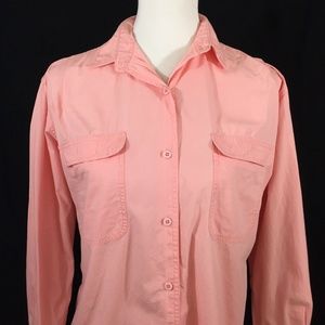 Woolrich Button Front Shirt Blouse Flap Pockets Size Small Pink